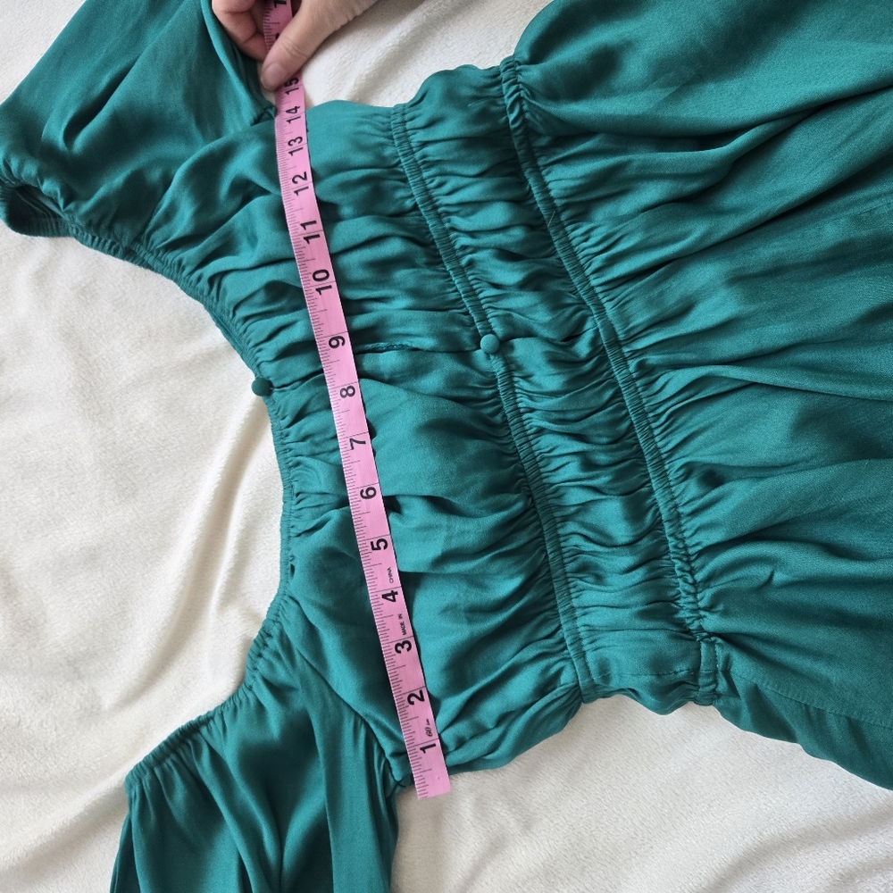 Mustard Seed Shirred Long Sleeve Romper‎ Green Boho - Picture 3 of 7